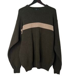 Croft & Barrow Cotton Knit Sweater XLT Olive Green Beige‎ Stripe Crewneck